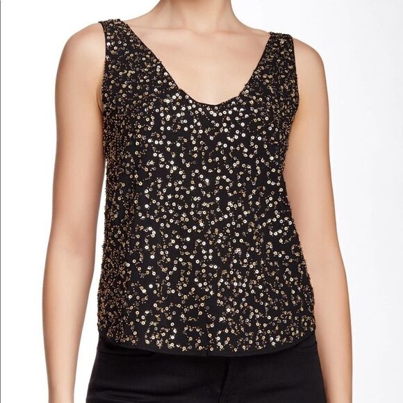 Harlowe & Graham Black & Gold Sequin Top - Picture 2 of 9